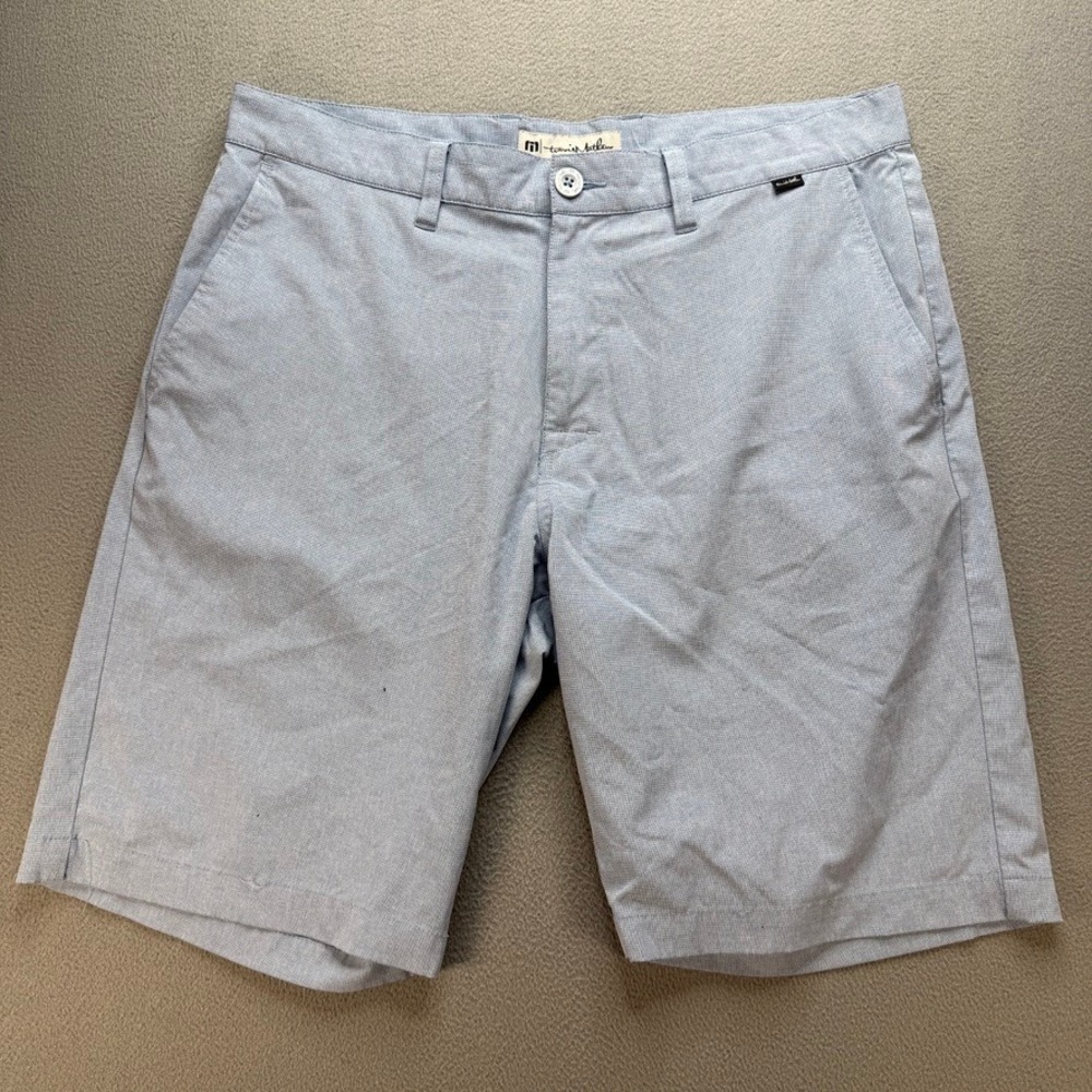 TravisMathew Golf Shorts Beck Performance Fit Size 34 Blue Micro Check Stretch